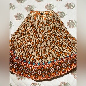 Nicole Miller Vibrant Orange and Brown Patterned Maxi Skirt
